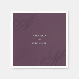 Pruim Paarse Moderne Rand Elegante Monogram Bruilo Servet