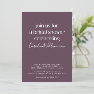 Pruim Paarse Moderne Script Bruids Shower Feest Kaart