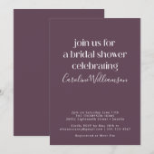 Pruim Paarse Moderne Script Bruids Shower Feest Kaart (Voorkant / Achterkant)