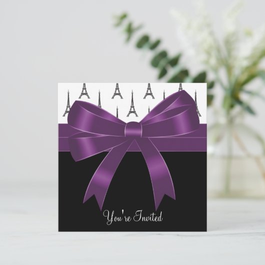 Pruim Paarse Parijs Eiffeltoren Feest Kaart (Staand voorkant)