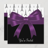Pruim Paarse Parijs Eiffeltoren Feestje Kaart (Voorkant / Achterkant)