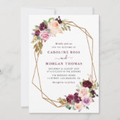 Pruim paarse & perzik bloemengeometrische bruiloft kaart (Voorkant)