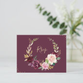Pruim, paarse & perzik bloemenkrans RSVP Briefkaar Briefkaart (Staand voorkant)