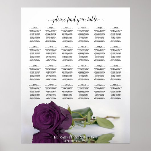 Pruim Paarse Roos 24 Tafel Trouw Stoelenkaart Poster (Voorkant)