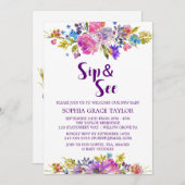 Pruim Paarse Roze & Blauwe Bloemen Slurpen en Kijk Kaart (Voorkant / Achterkant)