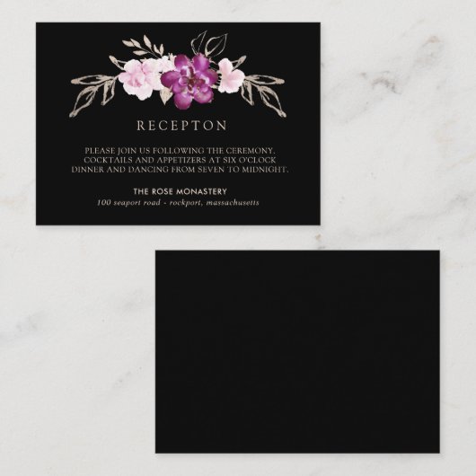 Pruim Paarse roze bloemenbruiloft receptie Informatiekaartje (Voorkant / Achterkant)