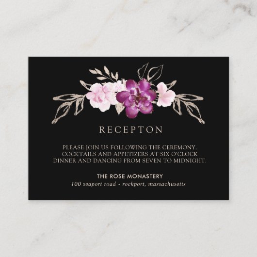 Pruim Paarse roze bloemenbruiloft receptie Informatiekaartje (Voorkant)