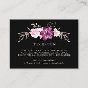 Pruim Paarse roze bloemenbruiloft receptie Informatiekaartje