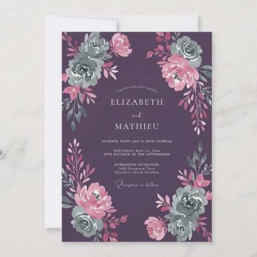 Pruim Paarse Succulent Eucalyptus Bruiloft Kaart (Voorkant)