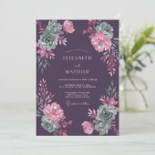 Pruim Paarse Succulent Eucalyptus Bruiloft Kaart (Staand voorkant)
