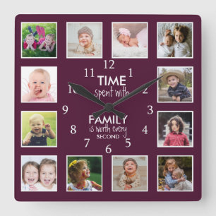 Pruim Paarse Tijd Met Familie Quote 12 Foto Vierkante Klok