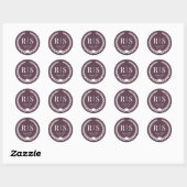 Pruim Paarse Trouw Monogram Initiaal Ronde Sticker (Vel)
