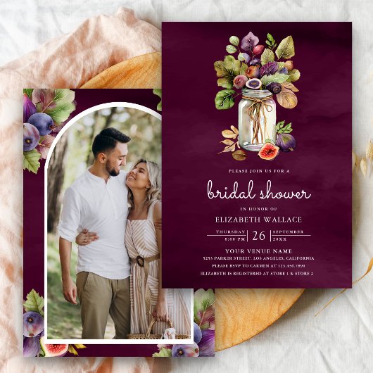 Pruim Paarse Vijg Mason Pot Bruiloftsshower Foto Kaart