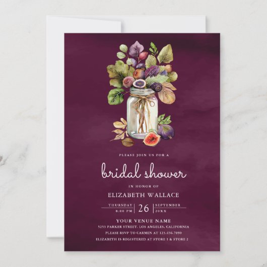 Pruim Paarse Vijg Mason Pot Bruiloftsshower Foto Kaart (Voorkant)