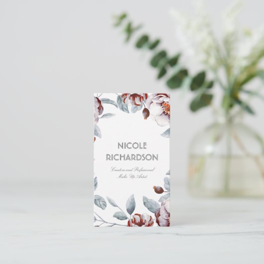 Pruim Paarse Waterverf Bloemen Boeket Elegant Visitekaartje (Staand voorkant)