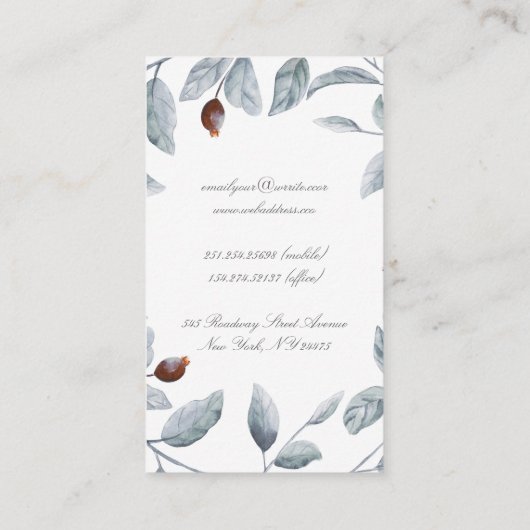 Pruim Paarse Waterverf Bloemen Boeket Elegant Visitekaartje (Achterkant)