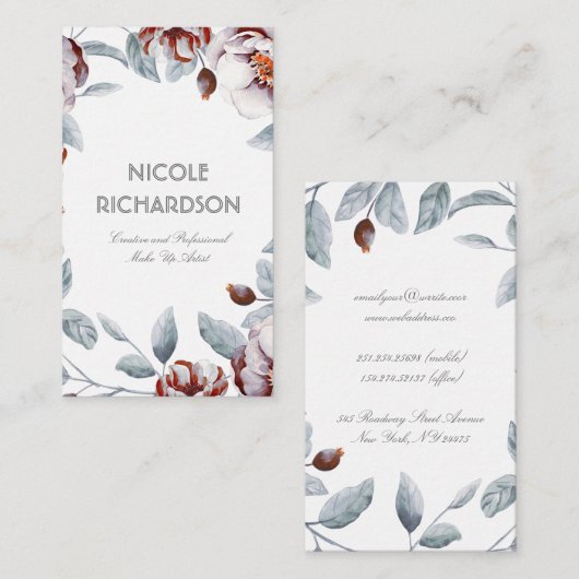 Pruim Paarse Waterverf Bloemen Boeket Elegant Visitekaartje (Voorkant / Achterkant)