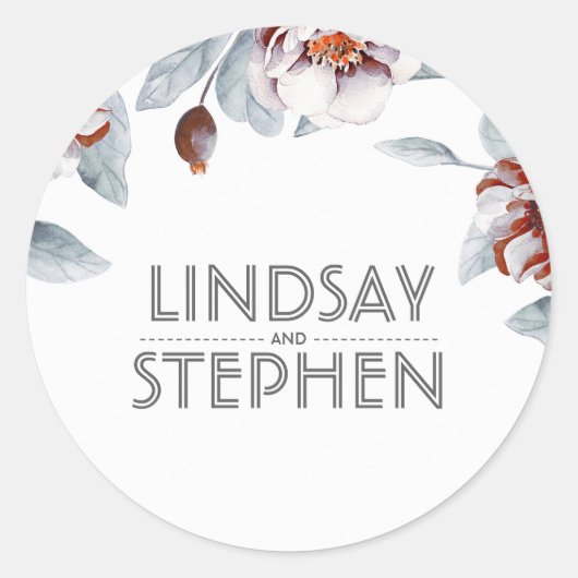 Pruim Paarse Waterverf Bloemen Elegante bruiloft Ronde Sticker (Voorkant)