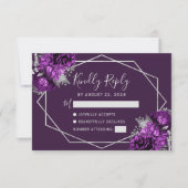 Pruim Paarse zilver bloemige geometrisch RSVP Kaartje (Voorkant)