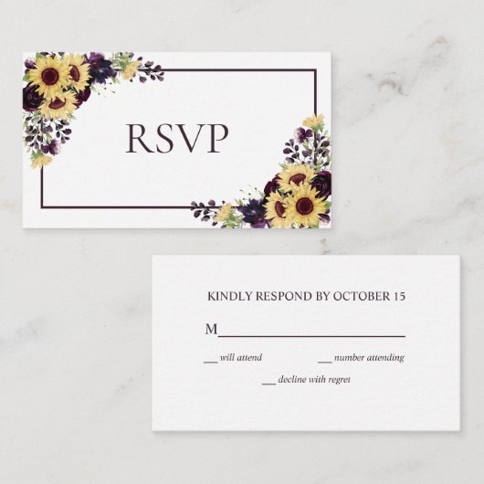 Pruim Paarse Zonnebloem Aquarel Enclosure Kaart (Voorkant / Achterkant)