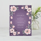 Pruim Perzik Ranunculus Eucalyptus Bruiloft Kaart (Staand voorkant)
