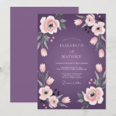 Pruim Perzik Ranunculus Eucalyptus Bruiloft Kaart (Voorkant / Achterkant)