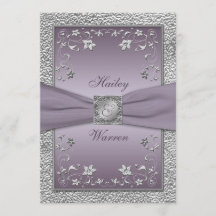 Pruim, Pewter Floral Monogrammed Bruiloft Uitnodig