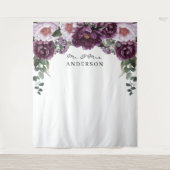 Pruim Pioenrozen Romantische Bloemige Trouw Achter Wandkleed (Voorkant)