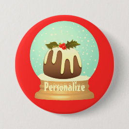 Pruim pudding sneeuwbol winter cake rood groen ronde button 7,6 cm
