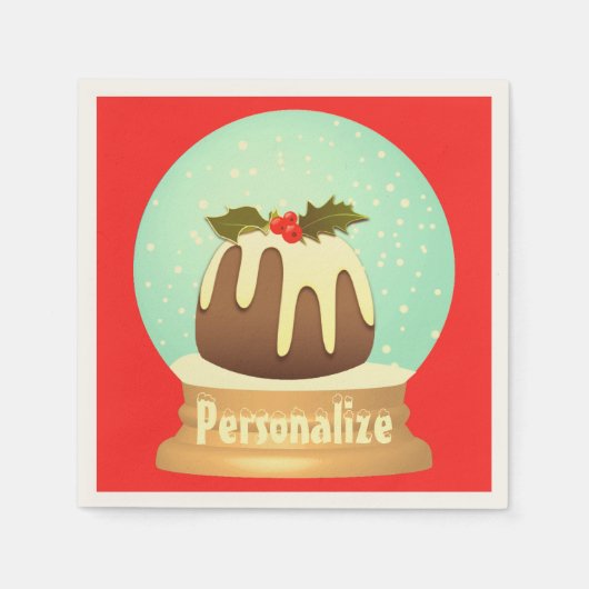 Pruim pudding sneeuwbol winter cake rood groen servet (Voorkant)