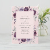 Pruim Ranunculus Eucalyptus Bruiloft Kaart (Staand voorkant)
