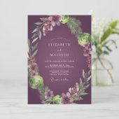 Pruim Ranunculus Loof Dusty Eucalyptus Bruiloft Kaart (Staand voorkant)