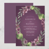 Pruim Ranunculus Loof Dusty Eucalyptus Bruiloft Kaart (Voorkant / Achterkant)