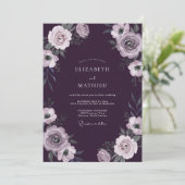Pruim Ranunculus Loof Eucalyptus Bruiloft Kaart (Staand voorkant)
