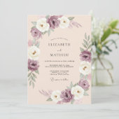 Pruim Ranunculus Zachte Crème Eucalyptus Bruiloft Kaart (Staand voorkant)