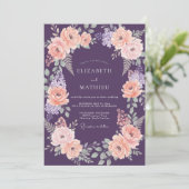 Pruim Romantische Bloemenkrans Bruiloft Kaart (Staand voorkant)