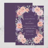 Pruim Romantische Bloemenkrans Bruiloft Kaart (Voorkant / Achterkant)