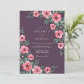 Pruim Roze Botanische Aquarel Bruiloft Kaart (Staand voorkant)