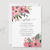 Pruim roze en goud bloemenbruiloft update kaart (Voorkant)