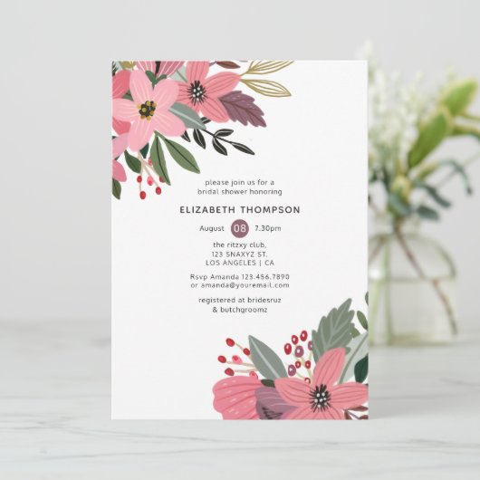 Pruim roze en goud bloemig Vrijgezellenfeest Kaart (Staand voorkant)