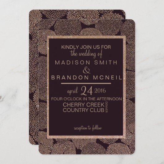 Pruim & Roze Gouden Bloemen Bruiloft Uitnodiging (Voorkant / Achterkant)