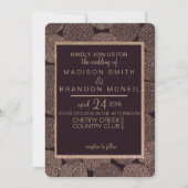 Pruim & Roze Gouden Bloemen Bruiloft Uitnodiging (Voorkant)