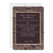 Pruim & Roze Gouden Bloemen Bruiloft Uitnodiging