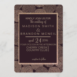 Pruim & Roze Gouden Bloemen Bruiloft Uitnodiging