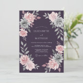 Pruim Roze Ranunculus Eucalyptus Bruiloft Kaart (Staand voorkant)