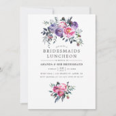 Pruim & Roze Waterverf Bloemen Bruidsmeisjes Lunch Kaart (Voorkant)