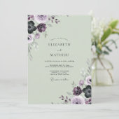 Pruim Salie Ranunculus Eucalyptus Bruiloft Kaart (Staand voorkant)