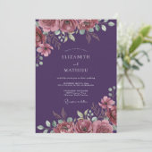 Pruim Stof Mauve Bloemblad Bruiloft Kaart (Staand voorkant)
