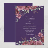 Pruim Stof Mauve Bloemblad Bruiloft Kaart (Voorkant / Achterkant)