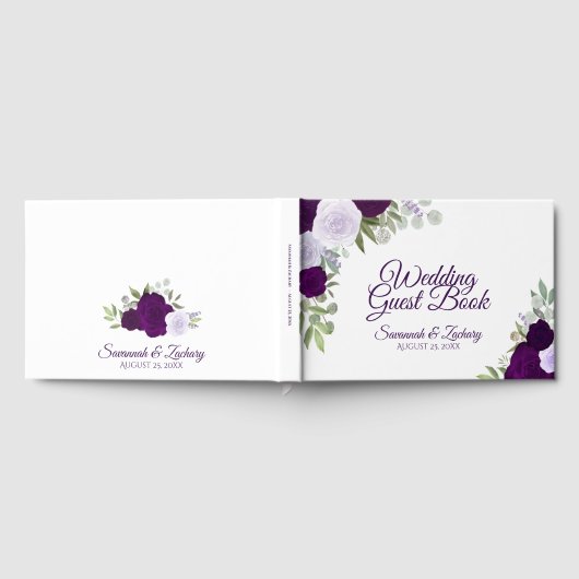 Pruim & Stof Paars Bloemig Elegant Boho Bruiloft Gastenboek (Volledig)